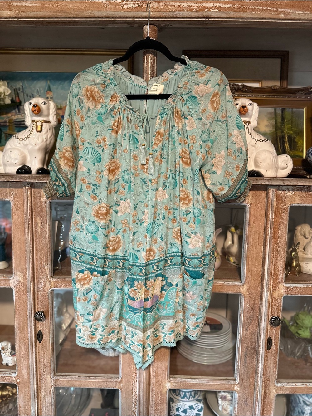 Spell Mint Green Floral Peasant Romper